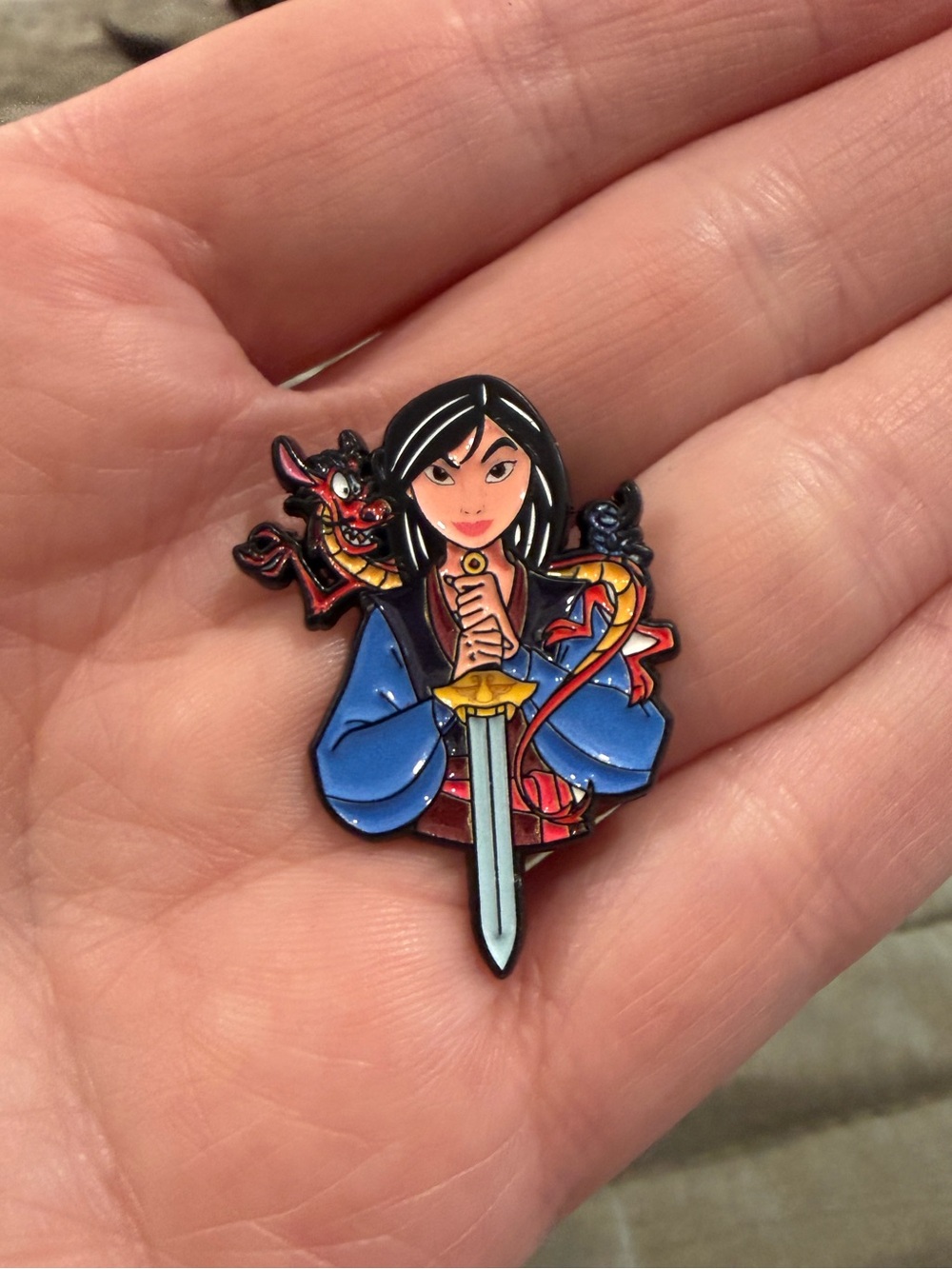 Enamel Sword Brooch Pin — Blue & Red